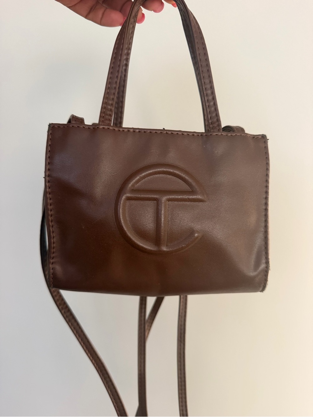 Telfar Brown Leatherette Mini Tote Bag with Embossed Logo